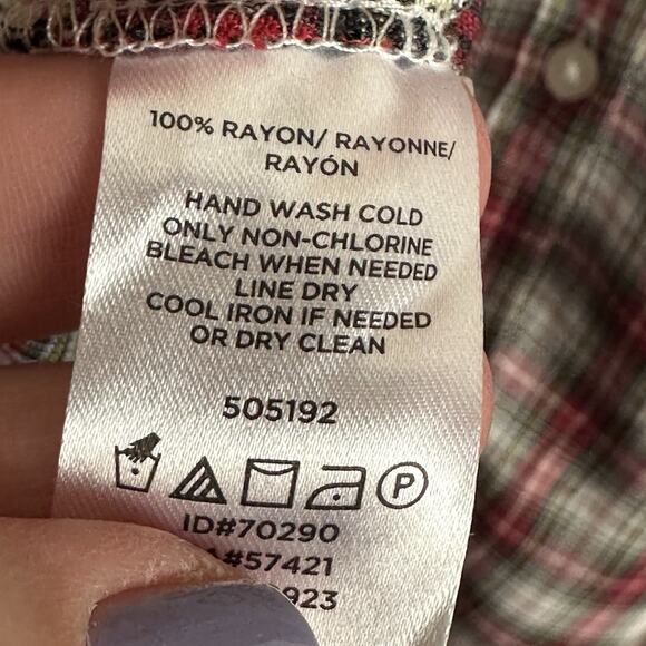 LOFT Tunic Blouse S Plaid Long Sleeve Rayon Soft Casual Trendy Button Front - Picture 6 of 9